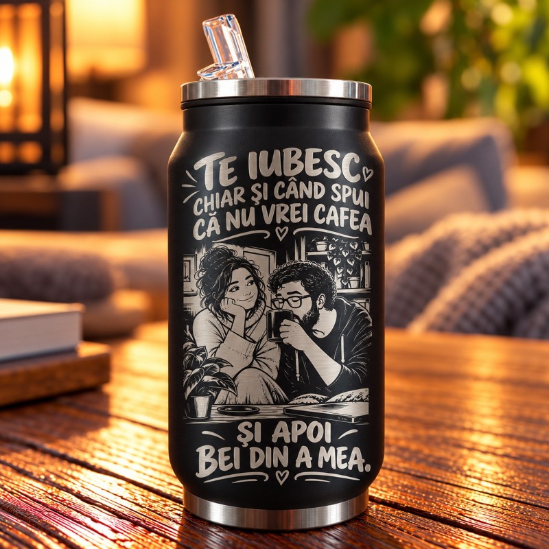 Termos Tip Doză Negru 250 ml „Bei din Cafeaua Mea” | Giftopolis