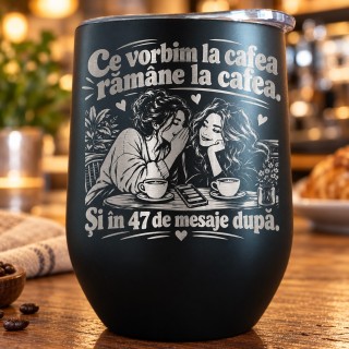 Termos Tip Pahar Vin Negru 360 ml „Ce Vorbim la Cafea Rămâne la Cafea” | Giftopolis
