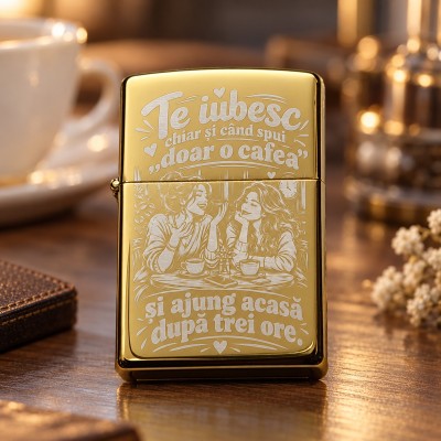 Brichetă Aurie Gravată „Te Iubesc Chiar și Când Spui Doar o Cafea” | Giftopolis