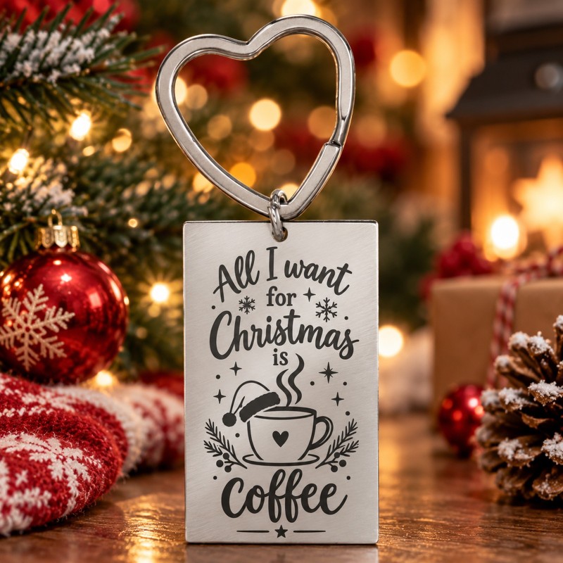                  Breloc Inox Inimă „All I Want for Christmas Is Coffee” | Giftopolis
               
