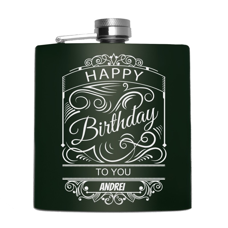 Sticla de buzunar Personalizata Inox Verde 200ml La Multi Ani