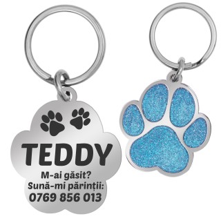 Medalion Personalizat Labuta Bleu Inox Argintiu Nume Numar de telefon