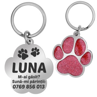 Medalion Personalizat Labuta Rosie Inox Argintiu Nume Numar de telefon