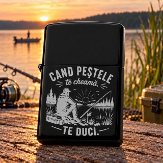 Brichetă Neagră Gravată „Când Peștele Te Cheamă, Te Duci!” | Giftopolis