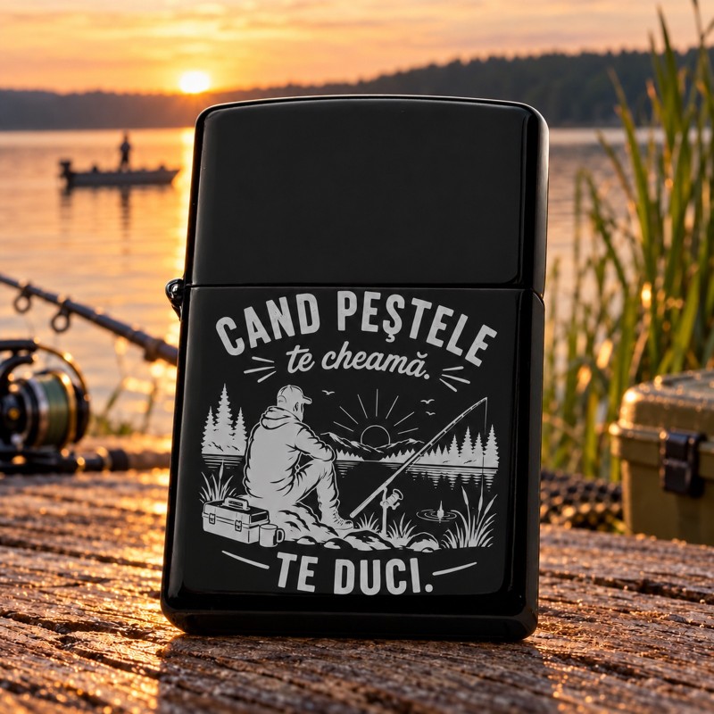 Brichetă Neagră Gravată „Când Peștele Te Cheamă, Te Duci!” | Giftopolis