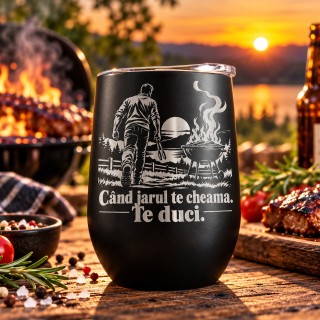 Pahar de Vin Gravat Negru 360 ml „Când Jarul Te Cheamă” | Giftopolis