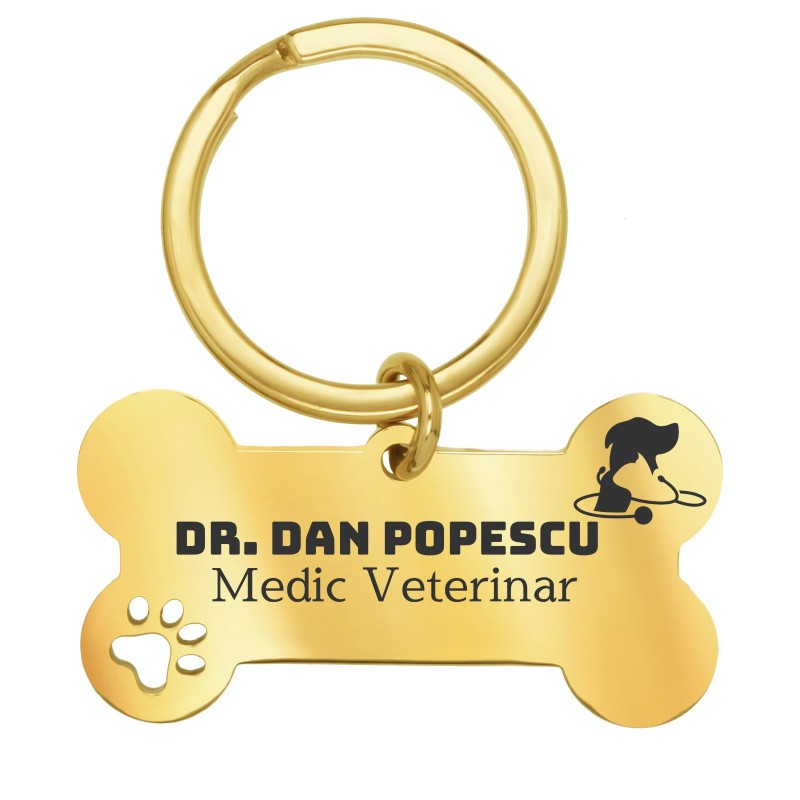 Breloc Personalizat Os Inox Auriu Doctor Veterinar
