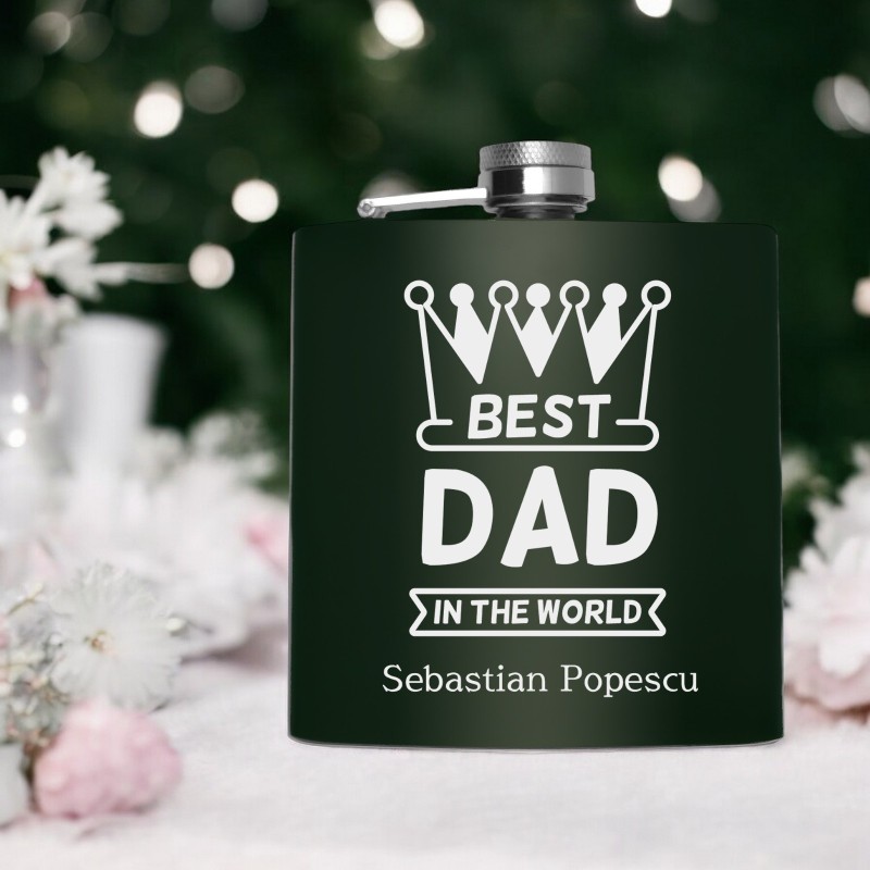                  Sticla de buzunar Personalizata Inox Verde 200ml Nume Tata
               