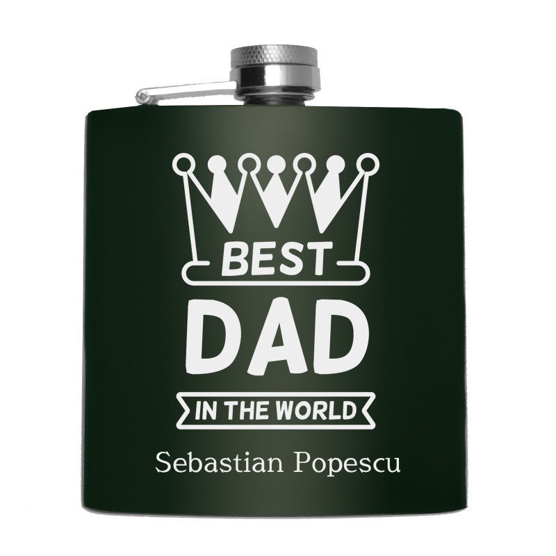                  Sticla de buzunar Personalizata Inox Verde 200ml Nume Tata
               