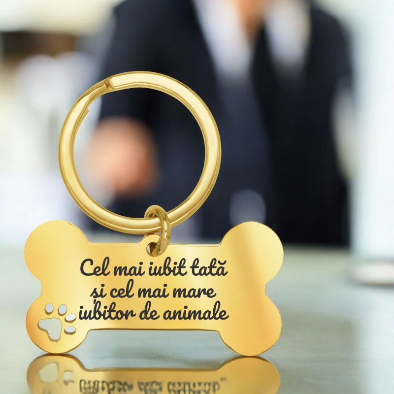 Breloc Personalizat Os Inox Auriu Mesaj