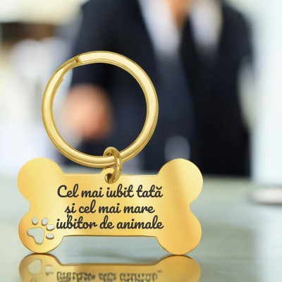 Breloc Personalizat Os Inox Auriu Mesaj