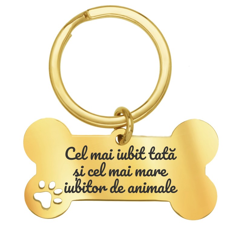 Breloc Personalizat Os Inox Auriu Mesaj