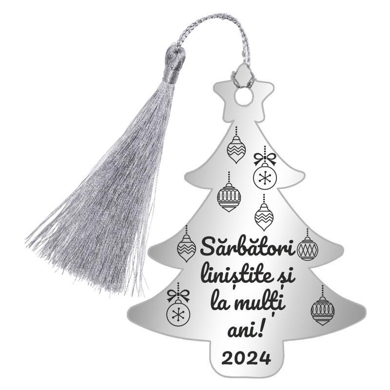 Decoratiune Personalizata Craciun Brad Inox Argintiu Urare An