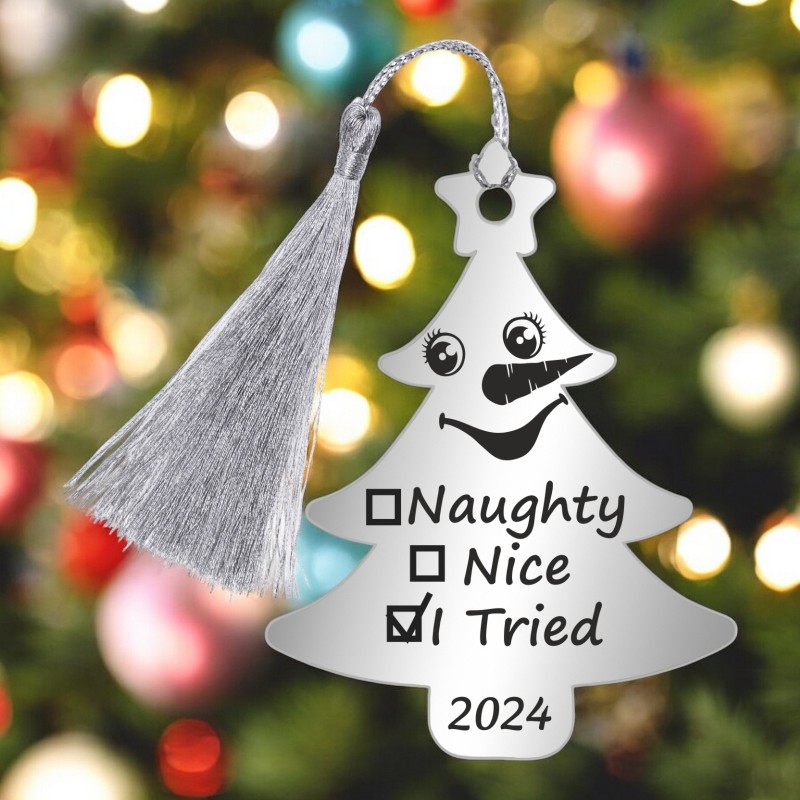                  Decoratiune Personalizata Craciun Brad Inox Argintiu Mesaj Amuzant
               