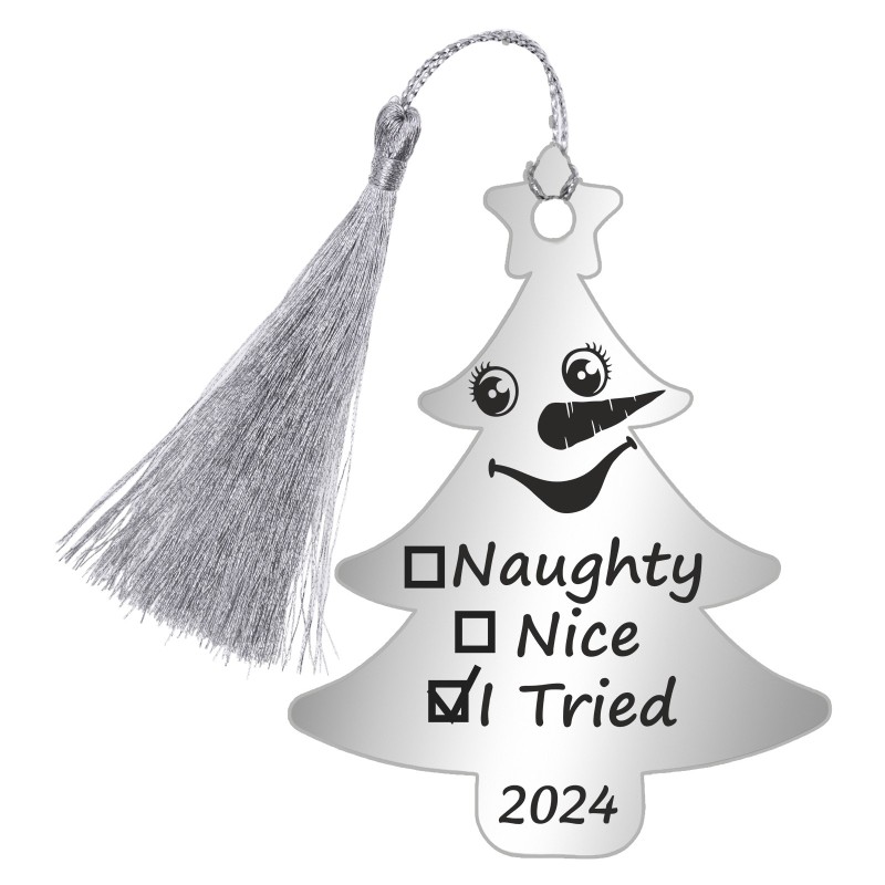                  Decoratiune Personalizata Craciun Brad Inox Argintiu Mesaj Amuzant
               