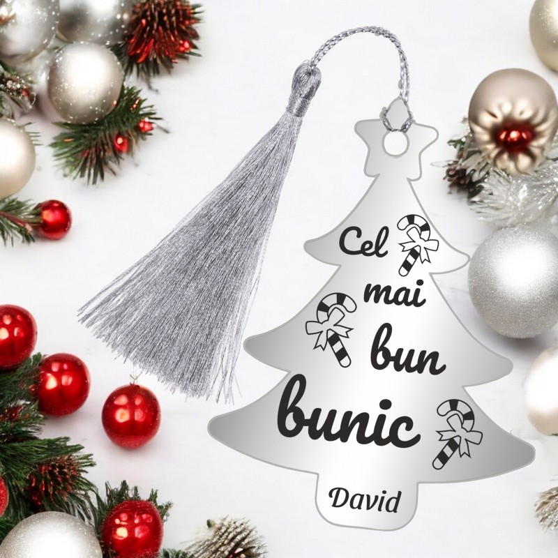 Decoratiune Personalizata Craciun Brad Inox Argintiu Dedicatie