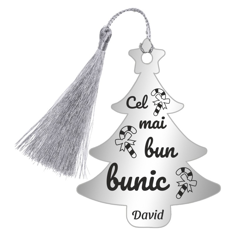                  Decoratiune Personalizata Craciun Brad Inox Argintiu Dedicatie
               