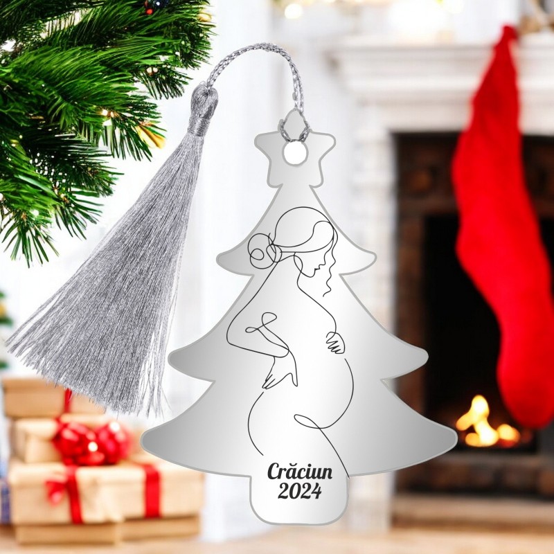 Decoratiune Personalizata Craciun Brad Inox Argintiu Graviduta