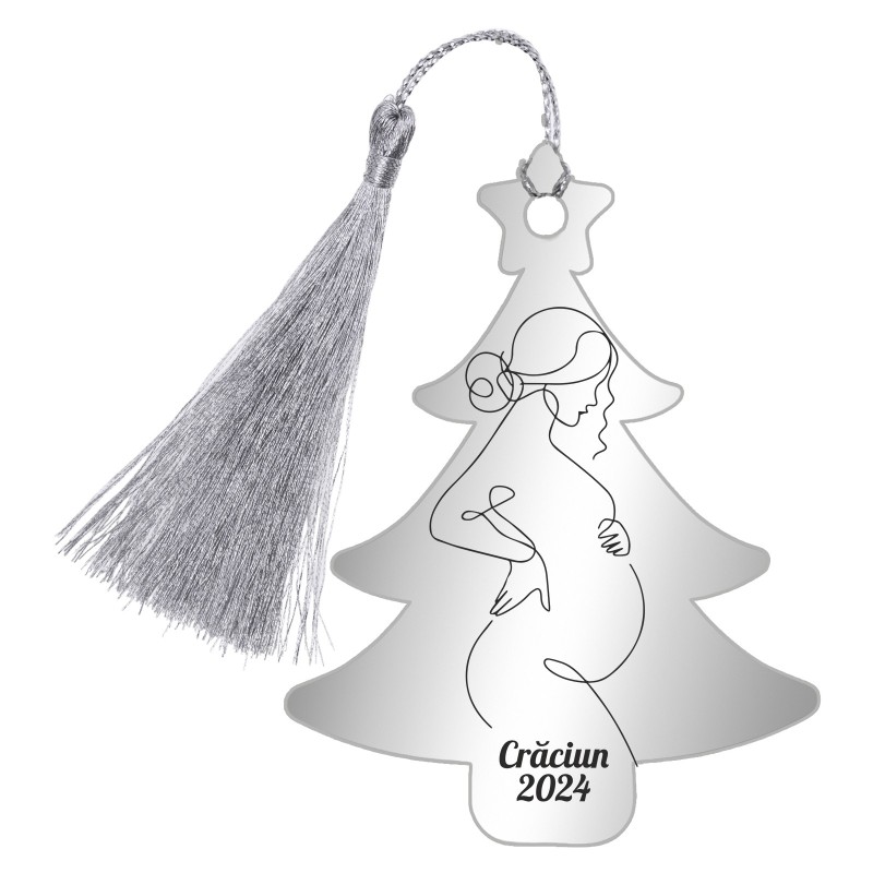 Decoratiune Personalizata Craciun Brad Inox Argintiu Graviduta