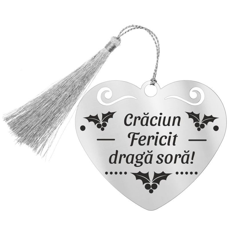 Decoratiune Personalizata Craciun Inima Inox Argintiu Urare
