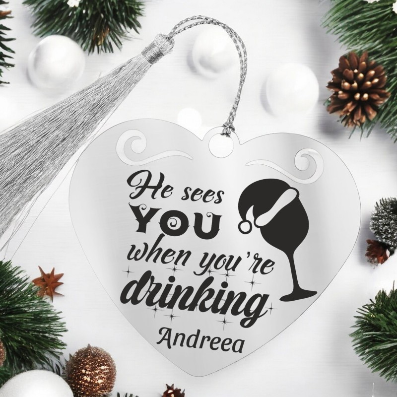 Decoratiune Personalizata Craciun Inima Inox Argintiu Mesaj Amuzant