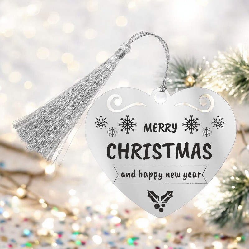 Decoratiune Personalizata Craciun Inima Inox Argintiu Mesaj