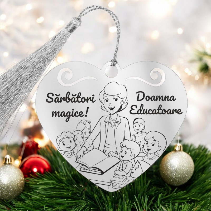                  Decoratiune Personalizata Craciun Inima Inox Argintiu Profesoara
               