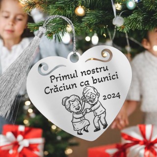 Decoratiune Personalizata Craciun Inima Inox Argintiu Bunici