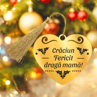 Decoratiune Personalizata Craciun Inima Inox Auriu Urare
