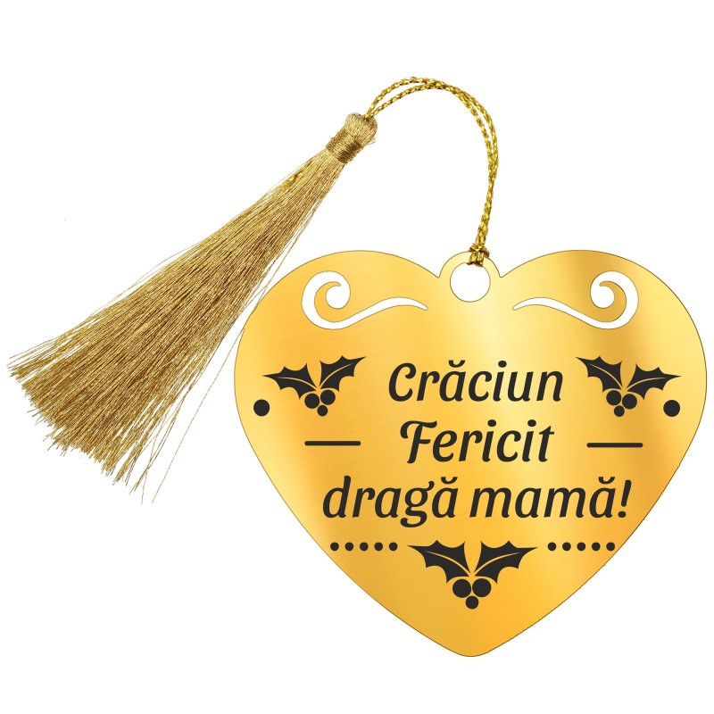 Decoratiune Personalizata Craciun Inima Inox Auriu Urare