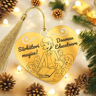Decoratiune Personalizata Craciun Inima Inox Auriu Profesoara