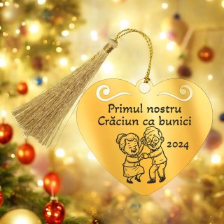 Decoratiune Personalizata Craciun Inima Inox Auriu Bunici