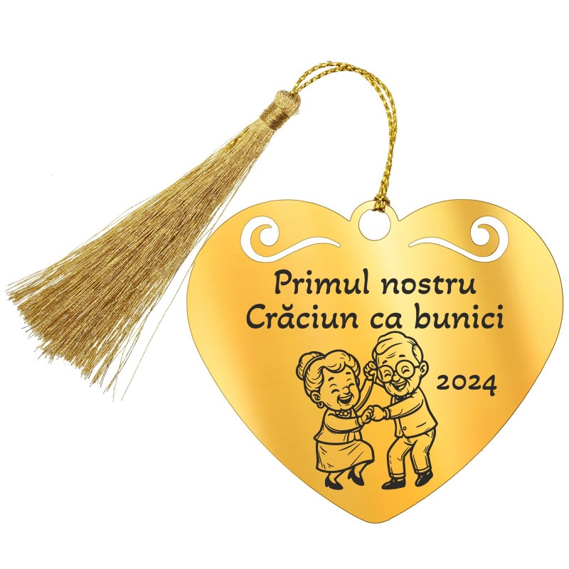 Decoratiune Personalizata Craciun Inima Inox Auriu Bunici