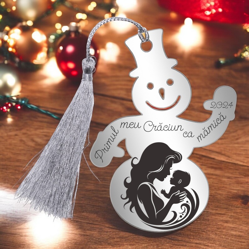 Decoratiune Personalizata Craciun Om Zapada Inox Argintiu Mamica