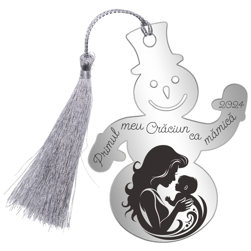 Decoratiune Personalizata Craciun Om Zapada Inox Argintiu Mamica