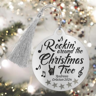 Decoratiune Personalizata Craciun Glob Inox Argintiu Rocking Around