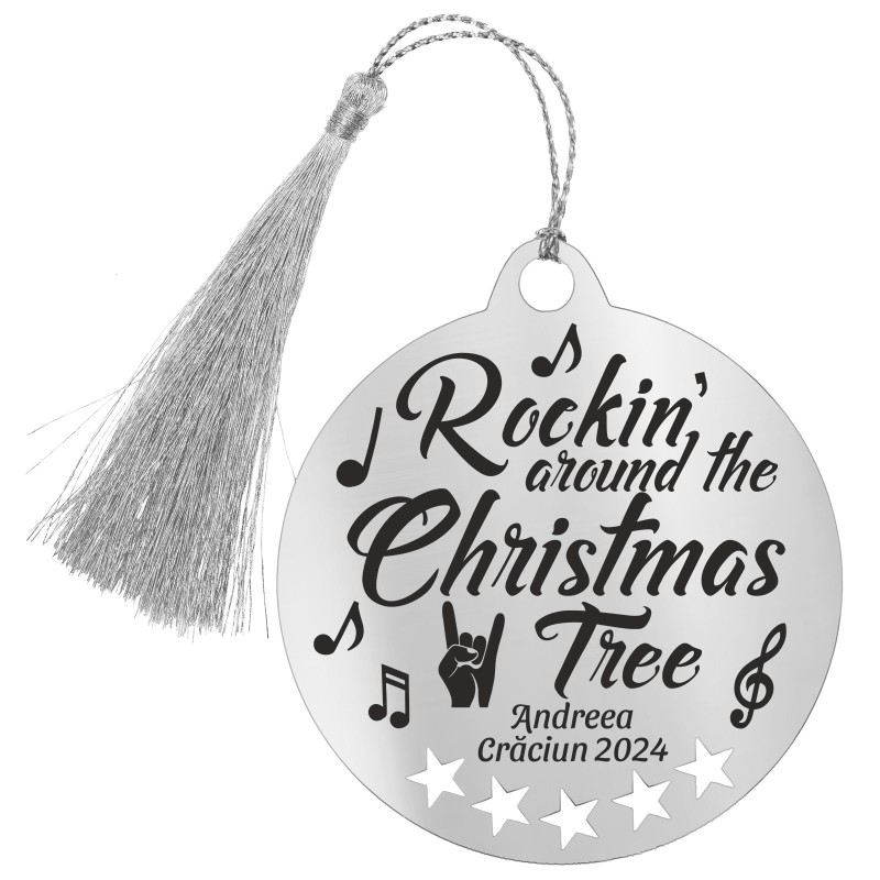 Decoratiune Personalizata Craciun Glob Inox Argintiu Rocking Around