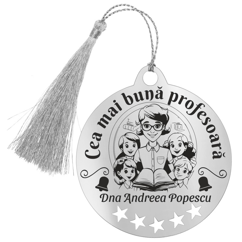 Decoratiune Personalizata Craciun Glob Inox Argintiu Nume Profesoara