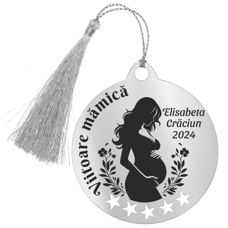 Decoratiune Personalizata Craciun Glob Inox Argintiu Viitoare mamica