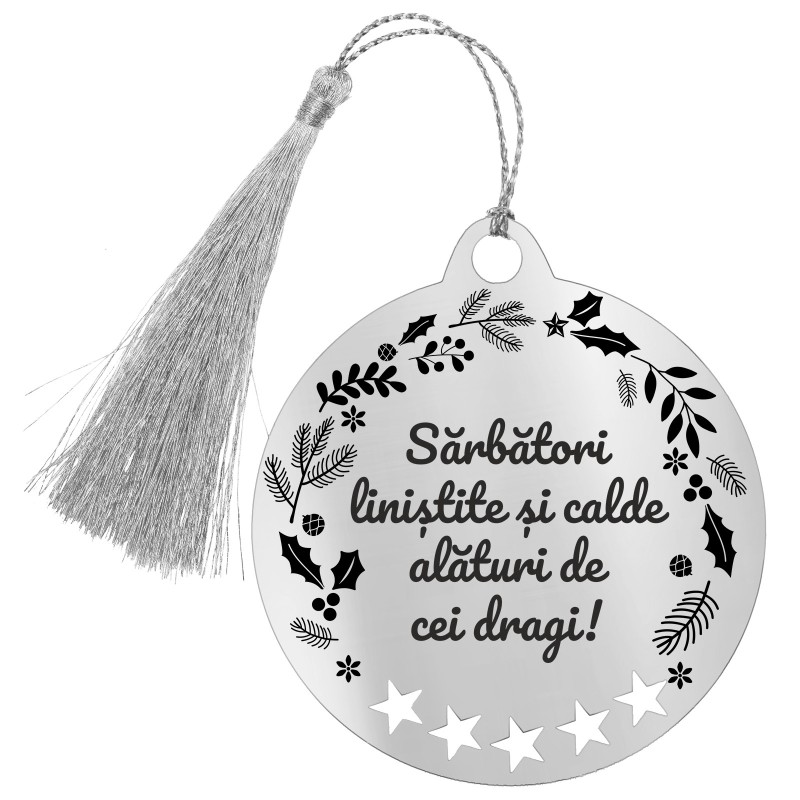                  Decoratiune Personalizata Craciun Glob Inox Argintiu Urare
               