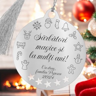 Decoratiune Personalizata Craciun Glob Inox Argintiu Felicitare
