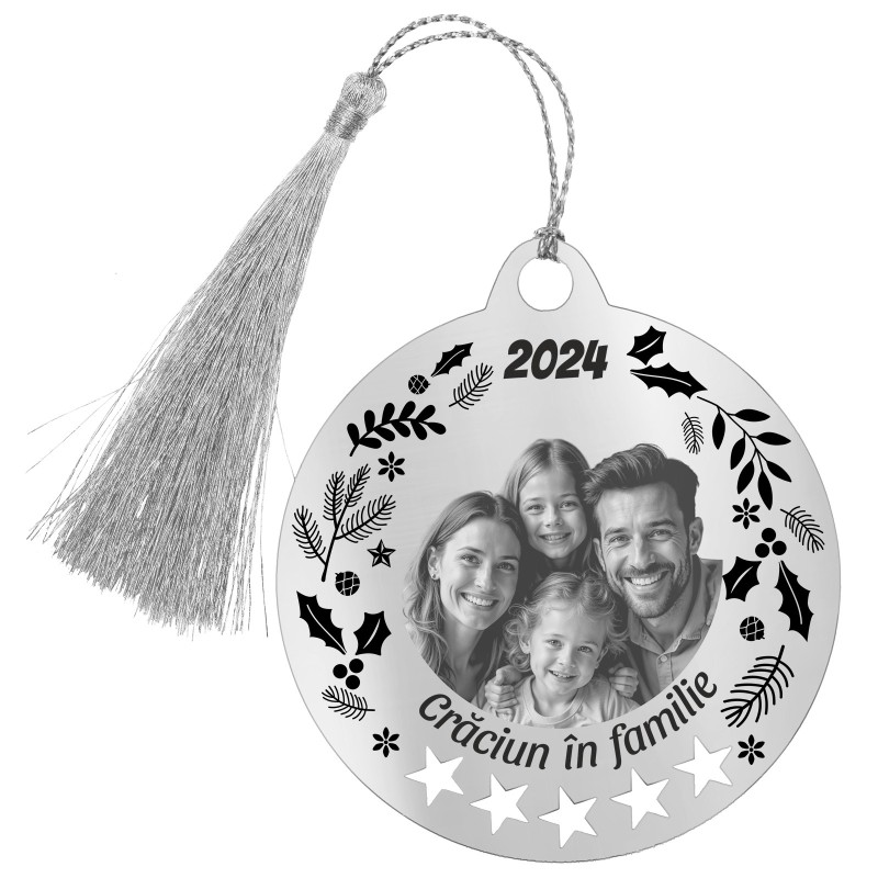Decoratiune Personalizata Craciun Glob Inox Argintiu Craciun in familie