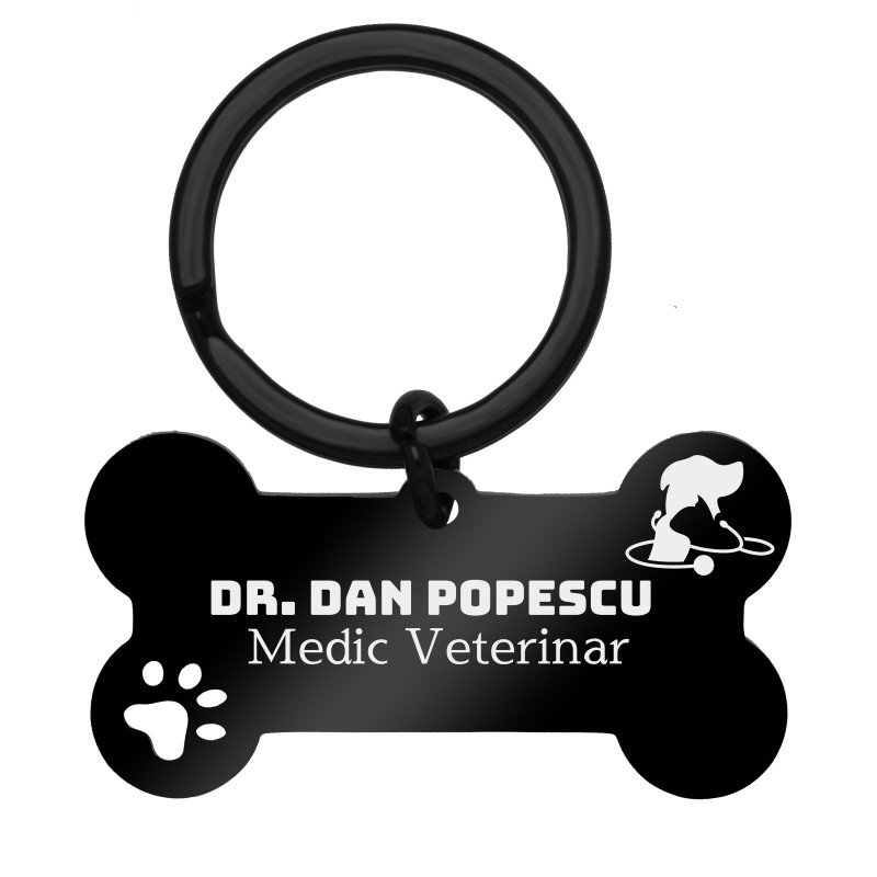 Breloc Personalizat Os Inox Negru Doctor Veterinar