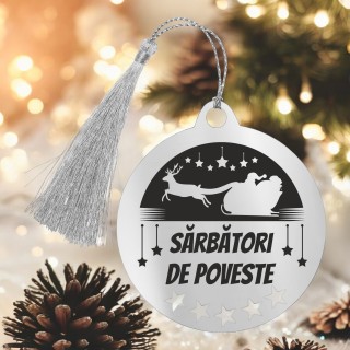 Decoratiune Personalizata Craciun Glob Inox Argintiu Sanie Mesaj