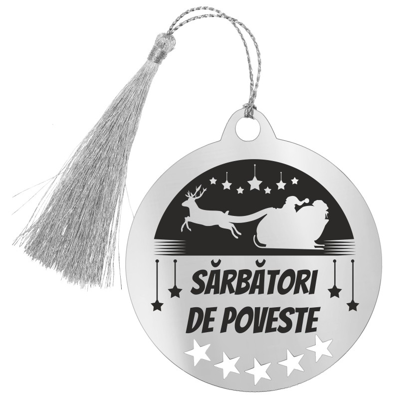 Decoratiune Personalizata Craciun Glob Inox Argintiu Sanie Mesaj