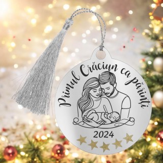 Decoratiune Personalizata Craciun Glob Inox Argintiu Parinti