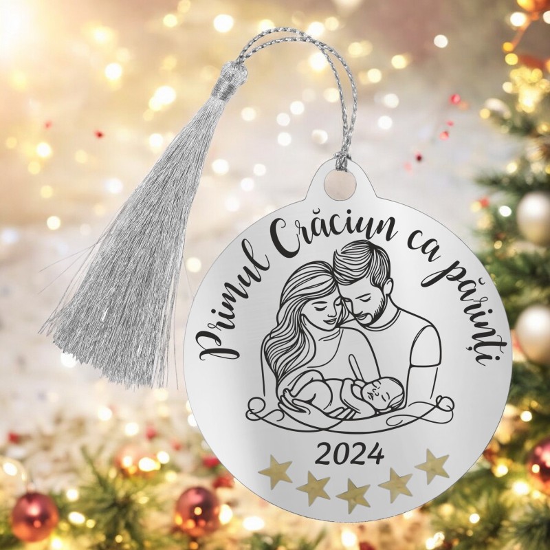 Decoratiune Personalizata Craciun Glob Inox Argintiu Parinti