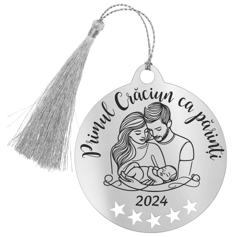 Decoratiune Personalizata Craciun Glob Inox Argintiu Parinti