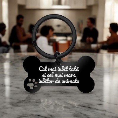 Breloc Personalizat Os Inox Negru Mesaj