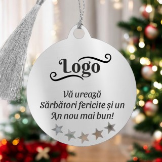 Decoratiune Personalizata Craciun Glob Inox Argintiu Logo Companie